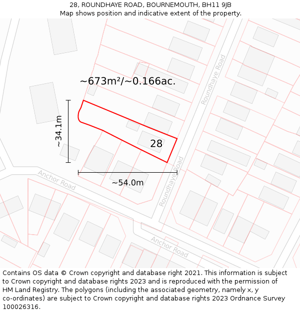 28, ROUNDHAYE ROAD, BOURNEMOUTH, BH11 9JB: Plot and title map