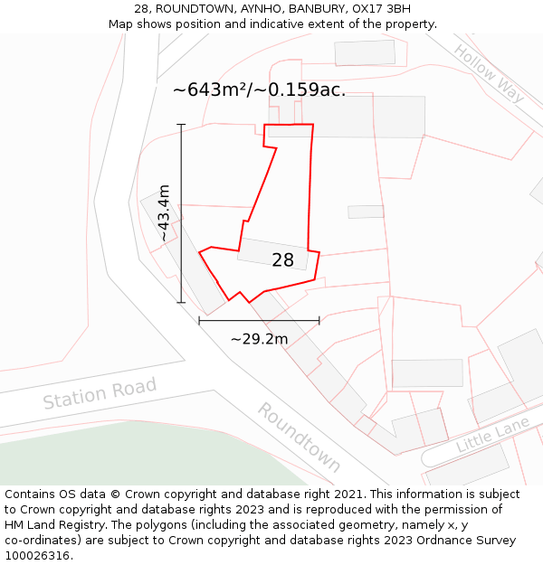 28, ROUNDTOWN, AYNHO, BANBURY, OX17 3BH: Plot and title map
