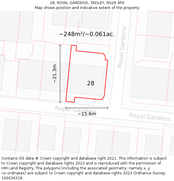 28, ROYAL GARDENS, TADLEY, RG26 4PX: Plot and title map