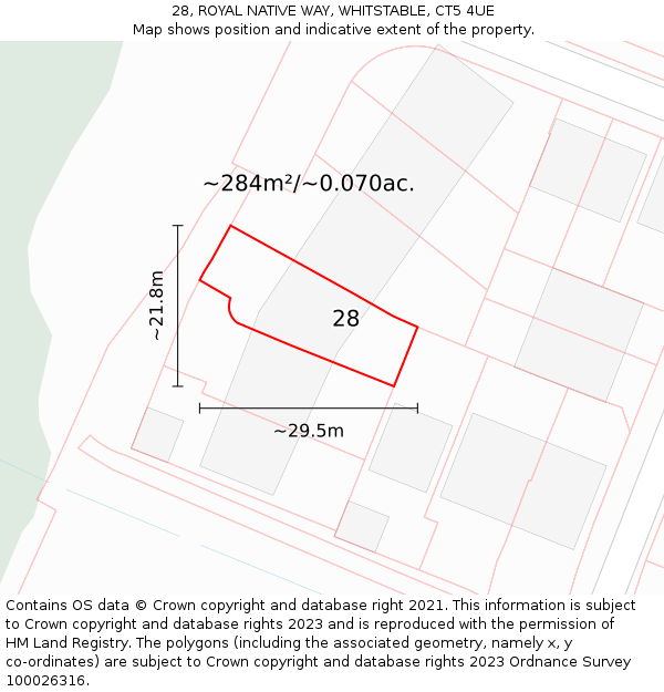 28, ROYAL NATIVE WAY, WHITSTABLE, CT5 4UE: Plot and title map