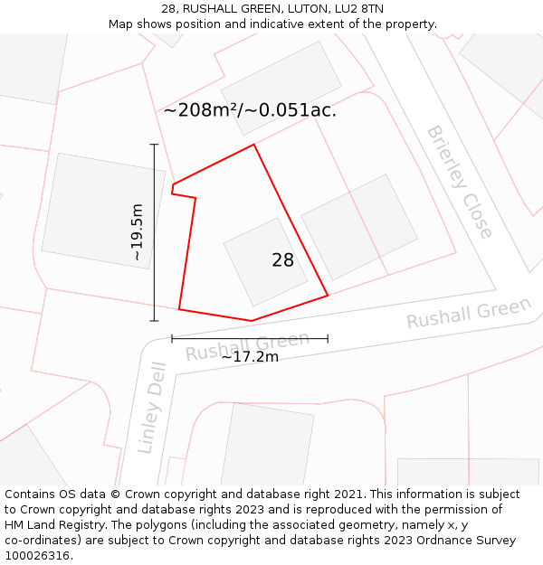 28, RUSHALL GREEN, LUTON, LU2 8TN: Plot and title map