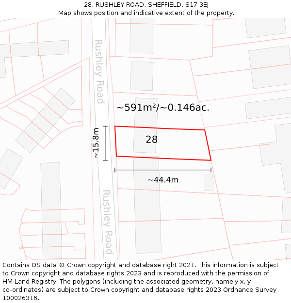 28, RUSHLEY ROAD, SHEFFIELD, S17 3EJ: Plot and title map