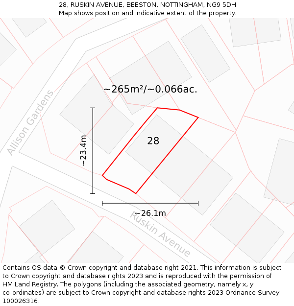 28, RUSKIN AVENUE, BEESTON, NOTTINGHAM, NG9 5DH: Plot and title map