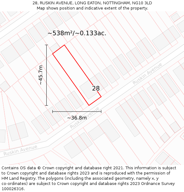 28, RUSKIN AVENUE, LONG EATON, NOTTINGHAM, NG10 3LD: Plot and title map