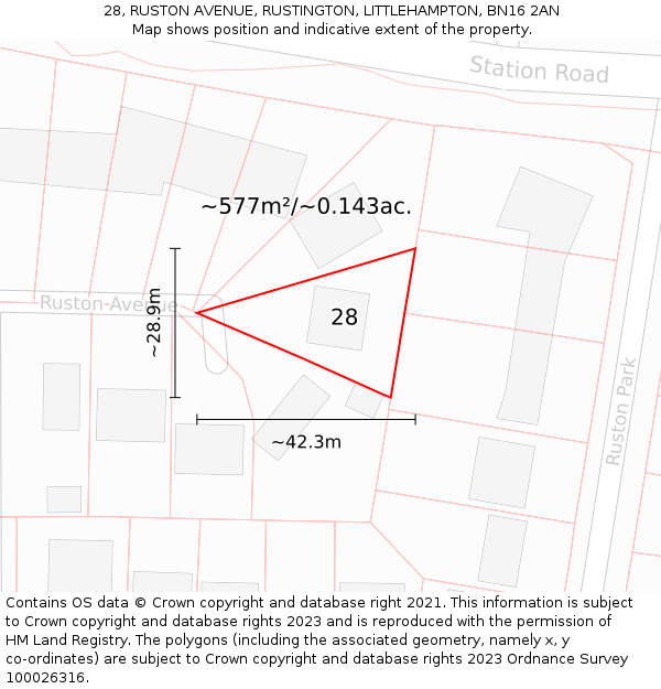 28, RUSTON AVENUE, RUSTINGTON, LITTLEHAMPTON, BN16 2AN: Plot and title map