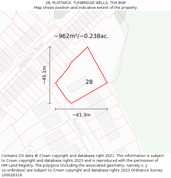 28, RUSTWICK, TUNBRIDGE WELLS, TN4 8NR: Plot and title map