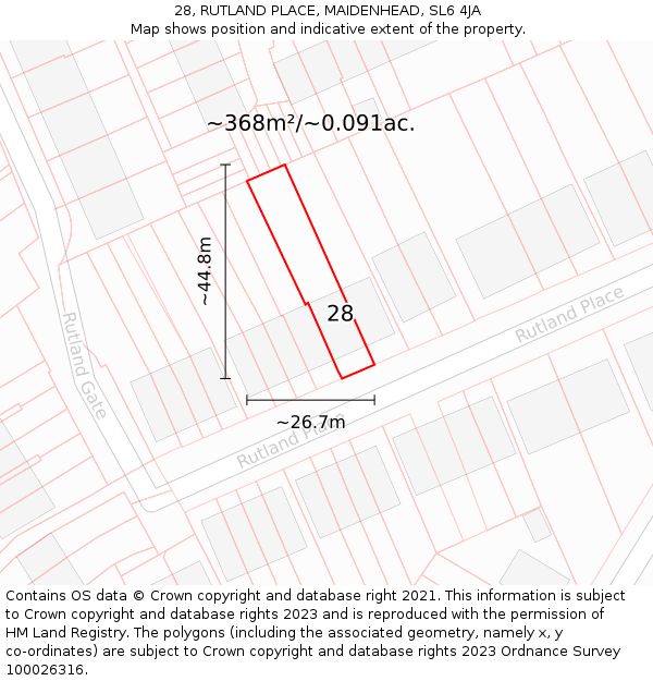 28, RUTLAND PLACE, MAIDENHEAD, SL6 4JA: Plot and title map