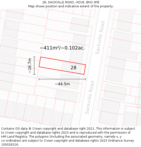 28, SACKVILLE ROAD, HOVE, BN3 3FB: Plot and title map