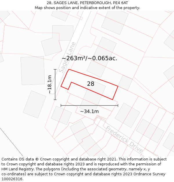 28, SAGES LANE, PETERBOROUGH, PE4 6AT: Plot and title map