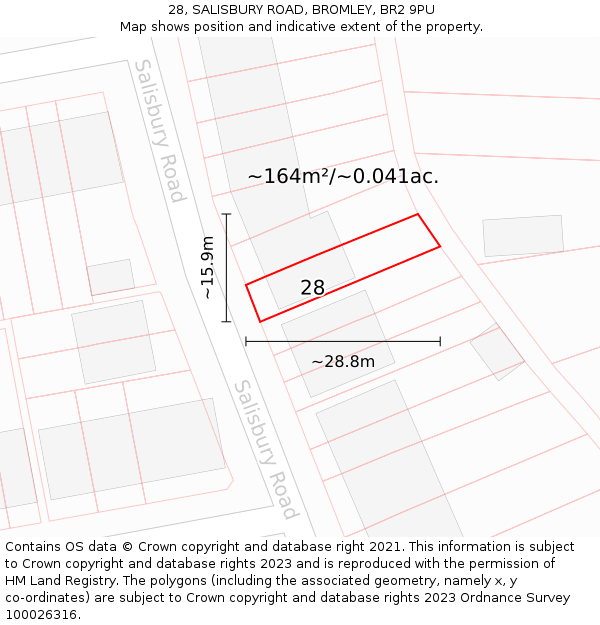 28, SALISBURY ROAD, BROMLEY, BR2 9PU: Plot and title map