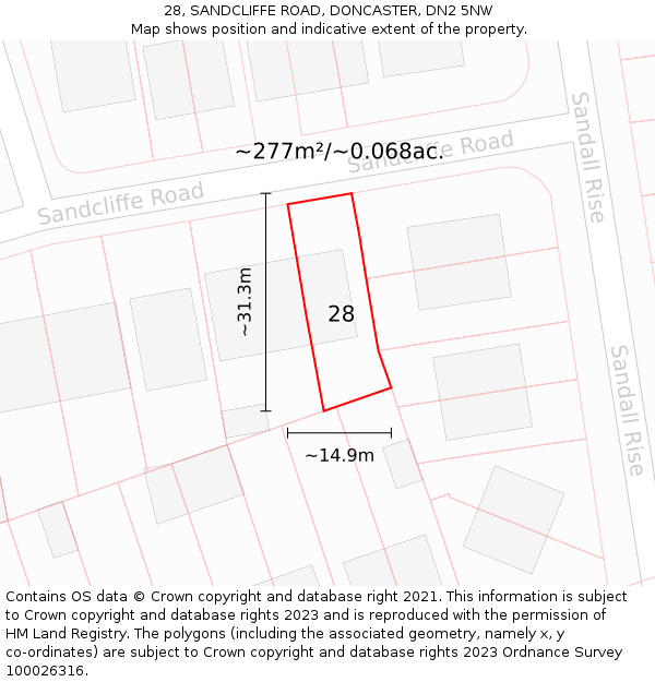 28, SANDCLIFFE ROAD, DONCASTER, DN2 5NW: Plot and title map