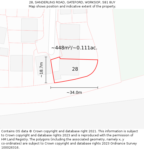 28, SANDERLING ROAD, GATEFORD, WORKSOP, S81 8UY: Plot and title map