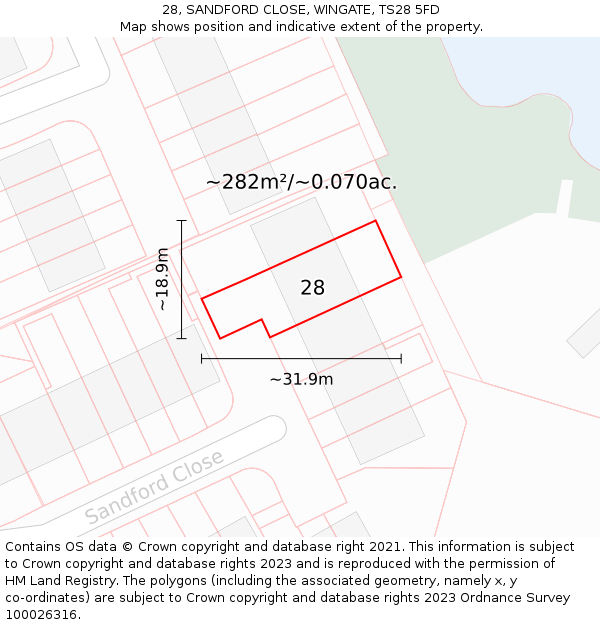 28, SANDFORD CLOSE, WINGATE, TS28 5FD: Plot and title map