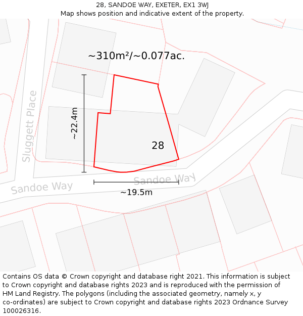 28, SANDOE WAY, EXETER, EX1 3WJ: Plot and title map
