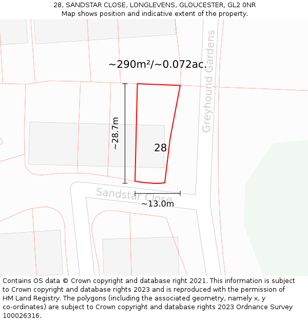 28, SANDSTAR CLOSE, LONGLEVENS, GLOUCESTER, GL2 0NR: Plot and title map