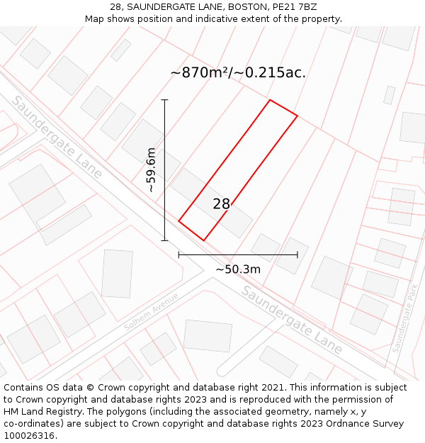 28, SAUNDERGATE LANE, BOSTON, PE21 7BZ: Plot and title map
