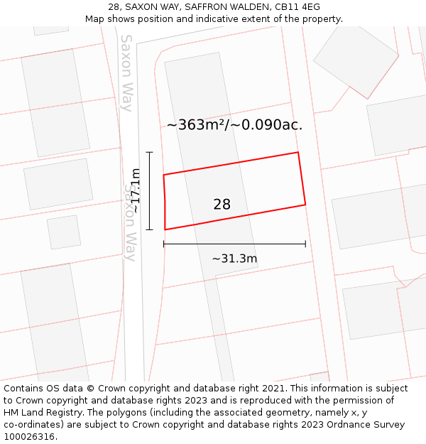 28, SAXON WAY, SAFFRON WALDEN, CB11 4EG: Plot and title map