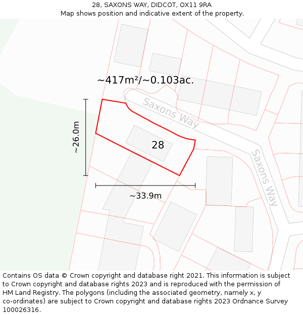 28, SAXONS WAY, DIDCOT, OX11 9RA: Plot and title map