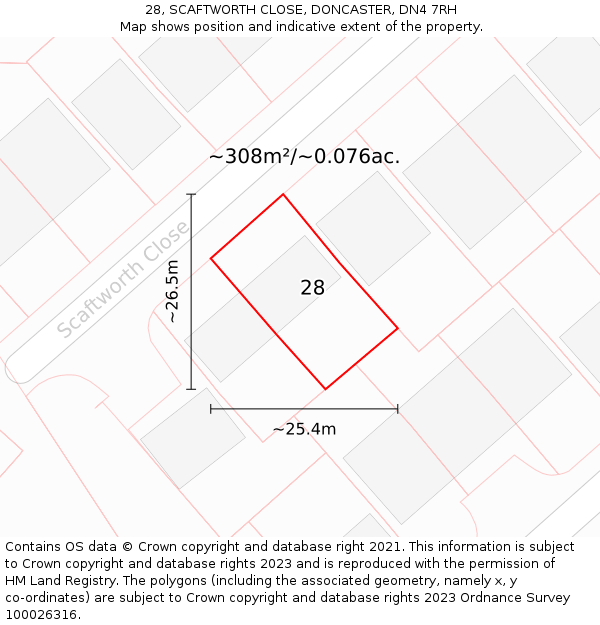 28, SCAFTWORTH CLOSE, DONCASTER, DN4 7RH: Plot and title map