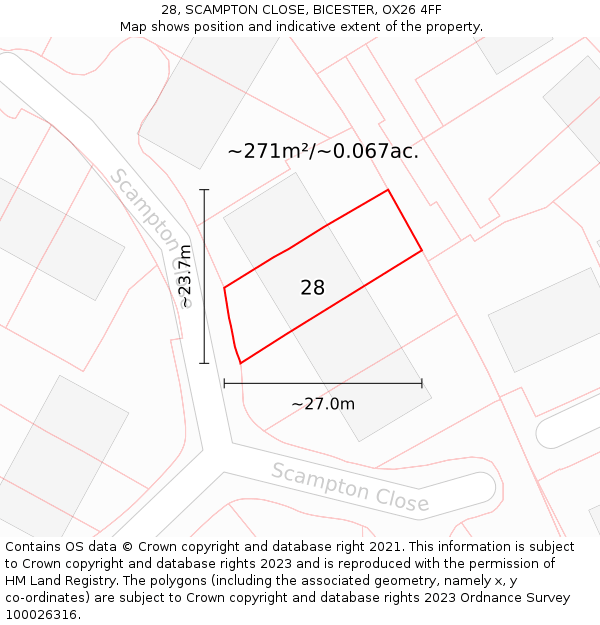 28, SCAMPTON CLOSE, BICESTER, OX26 4FF: Plot and title map