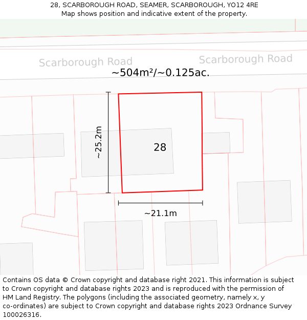 28, SCARBOROUGH ROAD, SEAMER, SCARBOROUGH, YO12 4RE: Plot and title map