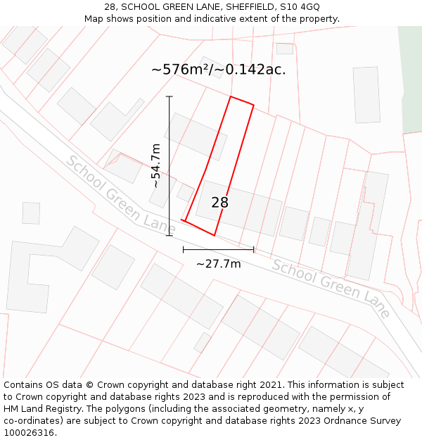28, SCHOOL GREEN LANE, SHEFFIELD, S10 4GQ: Plot and title map