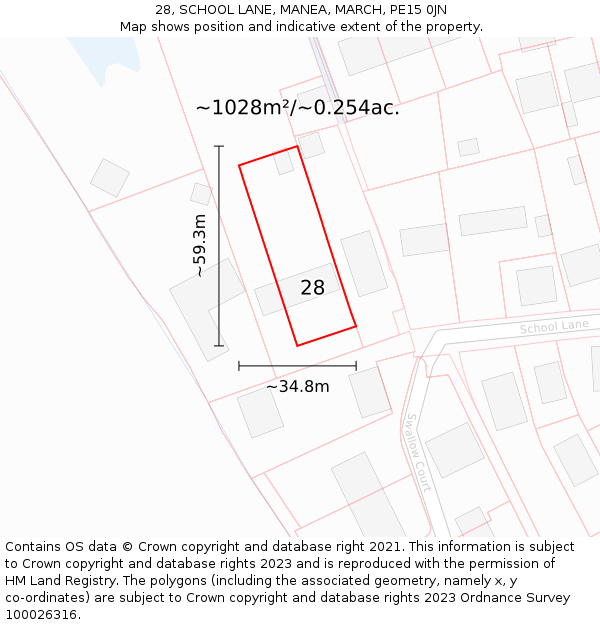 28, SCHOOL LANE, MANEA, MARCH, PE15 0JN: Plot and title map