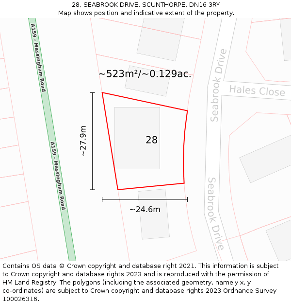 28, SEABROOK DRIVE, SCUNTHORPE, DN16 3RY: Plot and title map
