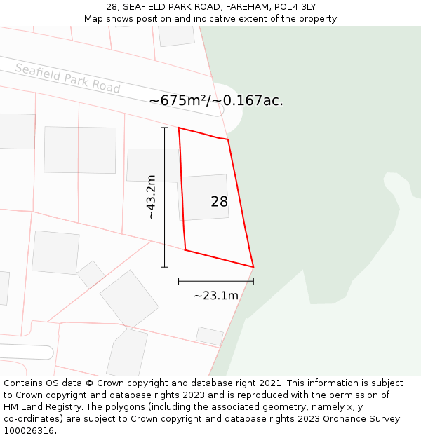 28, SEAFIELD PARK ROAD, FAREHAM, PO14 3LY: Plot and title map