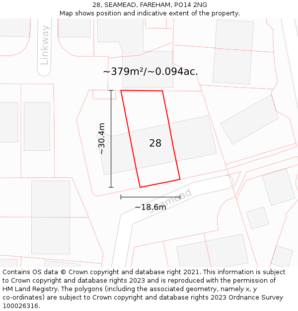 28, SEAMEAD, FAREHAM, PO14 2NG: Plot and title map