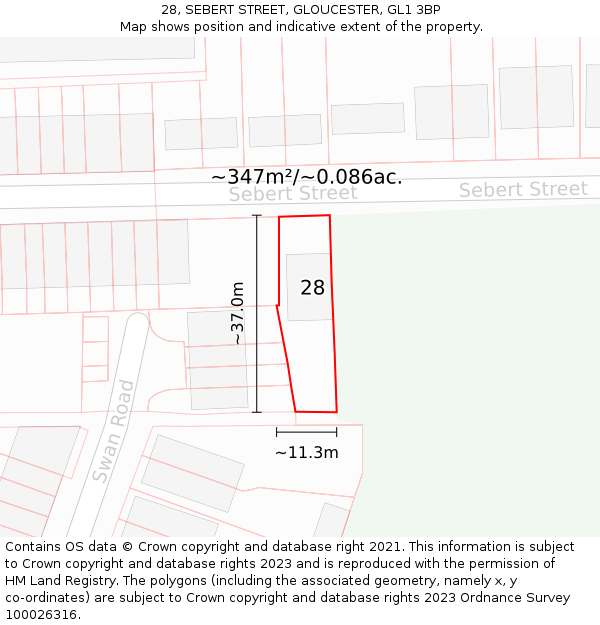 28, SEBERT STREET, GLOUCESTER, GL1 3BP: Plot and title map