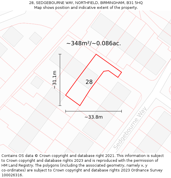 28, SEDGEBOURNE WAY, NORTHFIELD, BIRMINGHAM, B31 5HQ: Plot and title map