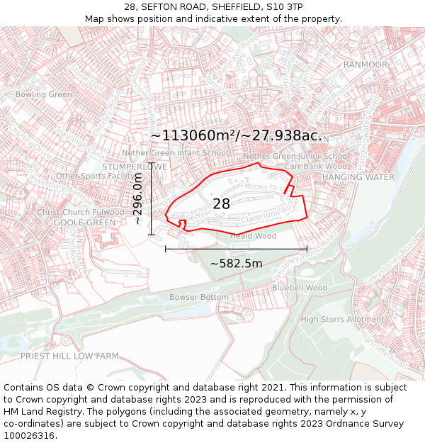 28, SEFTON ROAD, SHEFFIELD, S10 3TP: Plot and title map