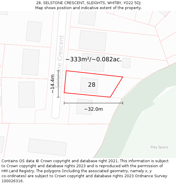 28, SELSTONE CRESCENT, SLEIGHTS, WHITBY, YO22 5DJ: Plot and title map