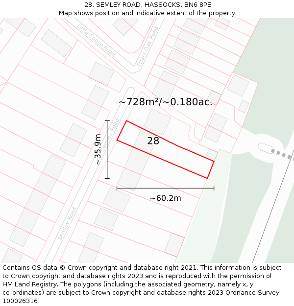 28, SEMLEY ROAD, HASSOCKS, BN6 8PE: Plot and title map