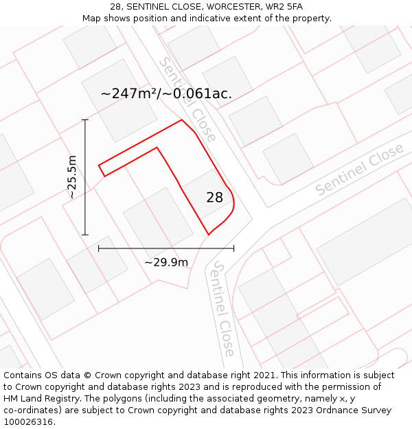 28, SENTINEL CLOSE, WORCESTER, WR2 5FA: Plot and title map