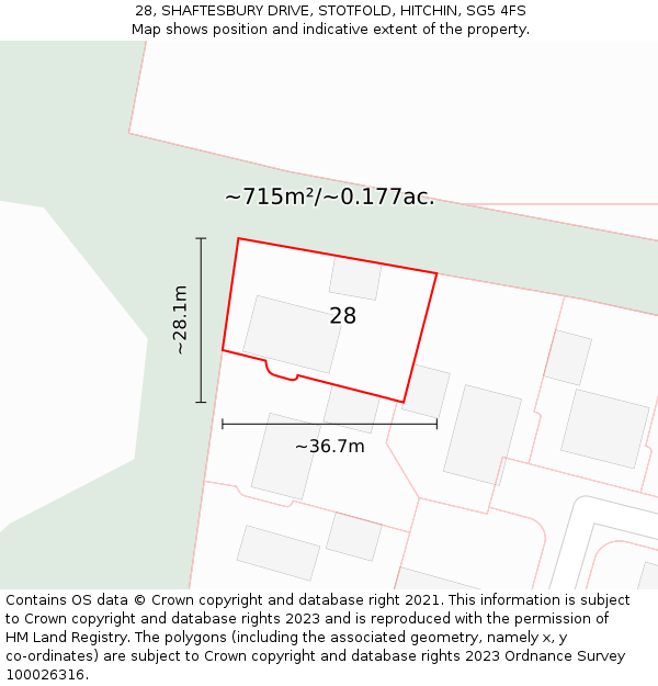 28, SHAFTESBURY DRIVE, STOTFOLD, HITCHIN, SG5 4FS: Plot and title map