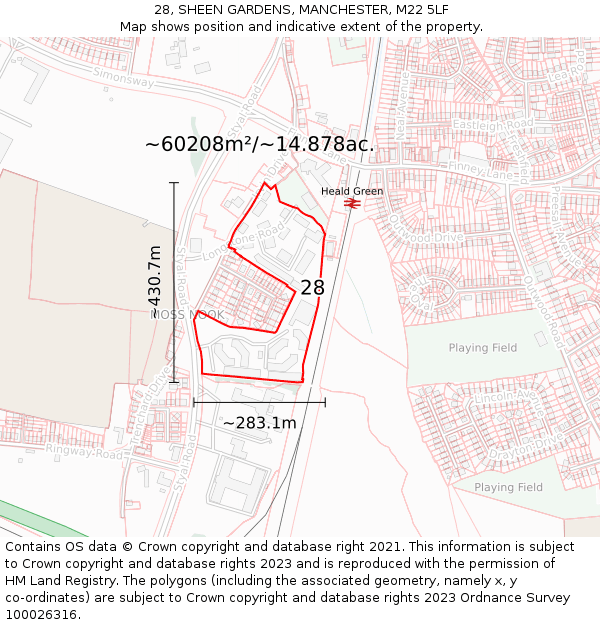28, SHEEN GARDENS, MANCHESTER, M22 5LF: Plot and title map
