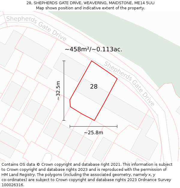 28, SHEPHERDS GATE DRIVE, WEAVERING, MAIDSTONE, ME14 5UU: Plot and title map