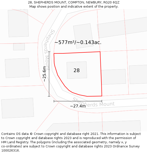 28, SHEPHERDS MOUNT, COMPTON, NEWBURY, RG20 6QZ: Plot and title map
