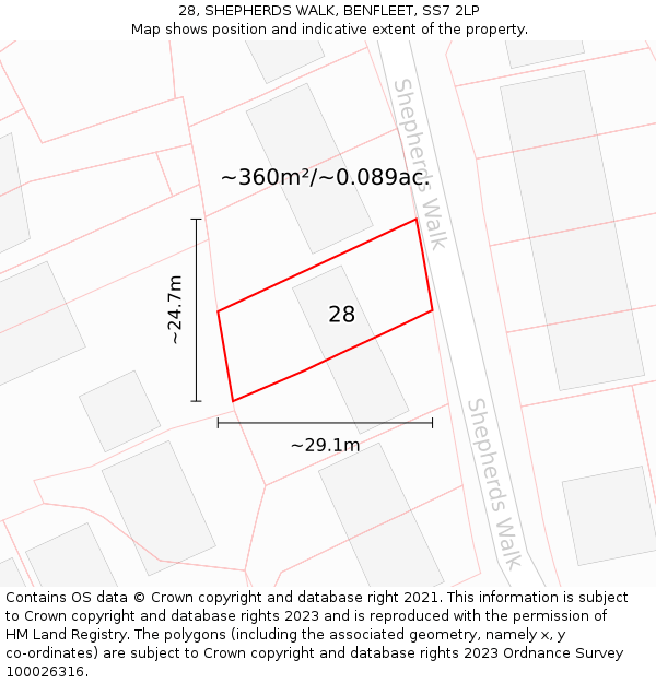 28, SHEPHERDS WALK, BENFLEET, SS7 2LP: Plot and title map