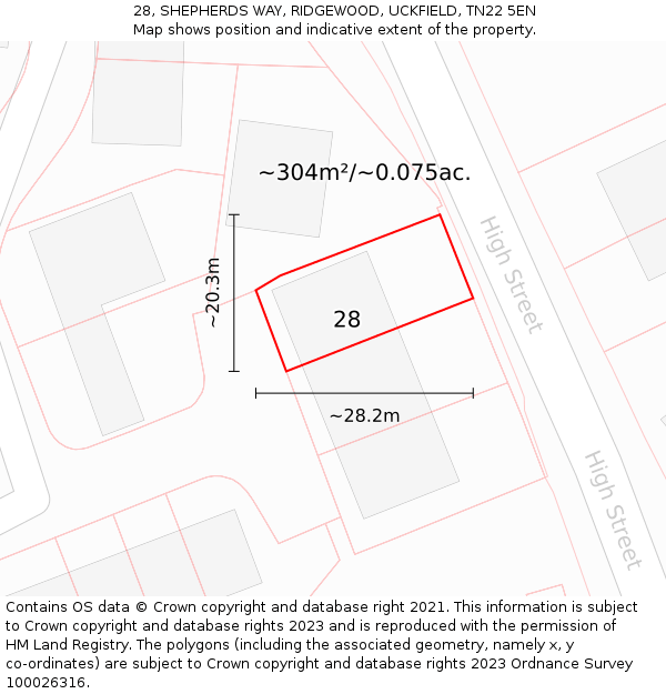 28, SHEPHERDS WAY, RIDGEWOOD, UCKFIELD, TN22 5EN: Plot and title map