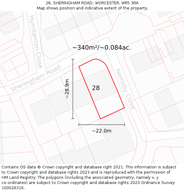 28, SHERINGHAM ROAD, WORCESTER, WR5 3RA: Plot and title map