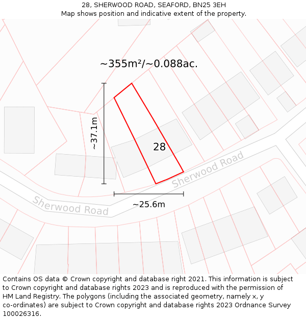 28, SHERWOOD ROAD, SEAFORD, BN25 3EH: Plot and title map