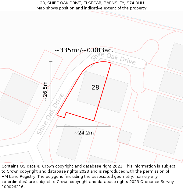 28, SHIRE OAK DRIVE, ELSECAR, BARNSLEY, S74 8HU: Plot and title map