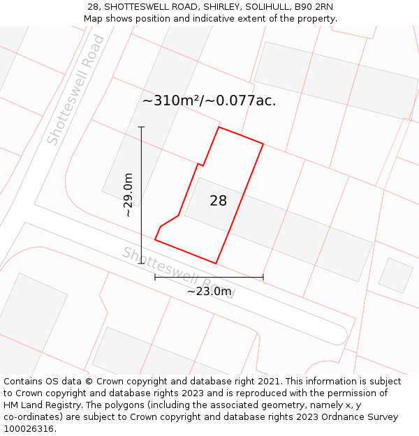 28, SHOTTESWELL ROAD, SHIRLEY, SOLIHULL, B90 2RN: Plot and title map