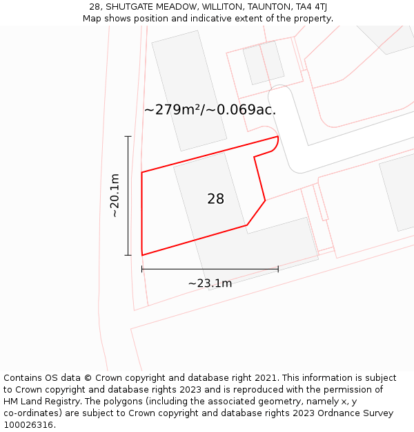 28, SHUTGATE MEADOW, WILLITON, TAUNTON, TA4 4TJ: Plot and title map
