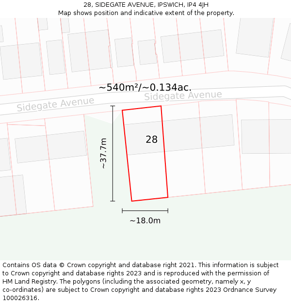 28, SIDEGATE AVENUE, IPSWICH, IP4 4JH: Plot and title map
