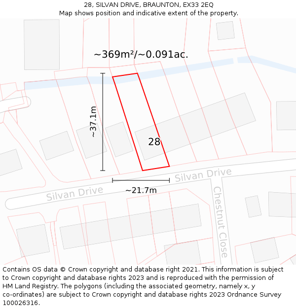 28, SILVAN DRIVE, BRAUNTON, EX33 2EQ: Plot and title map
