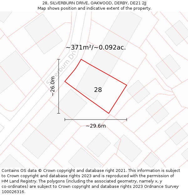 28, SILVERBURN DRIVE, OAKWOOD, DERBY, DE21 2JJ: Plot and title map